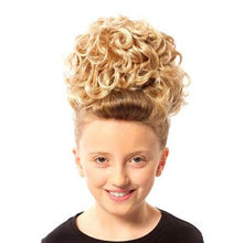 Load image into Gallery viewer, Keara Irish Dancing Single Curl Hair Bun Wig in Various Colors Front View CorrsIrishShoes.com