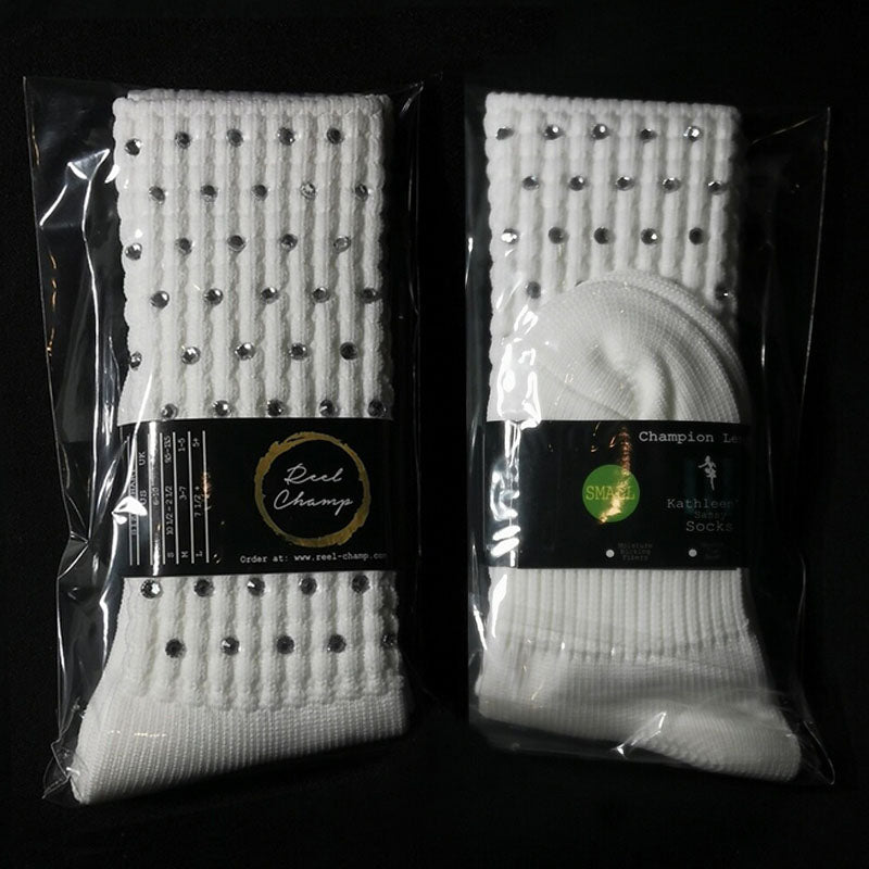 Championship Length Irish Dance Poodle Socks with Clear Crystals