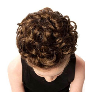 Natural Kara Double Loose Curl Irish Dance Bun Wig Top View CorrsIrishShoes.com